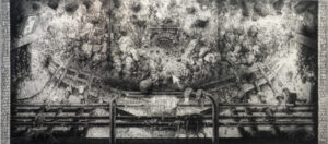 Quentin Spohn, Sans titre, 2017, pierre noire sur toile, 245 x 555 cm